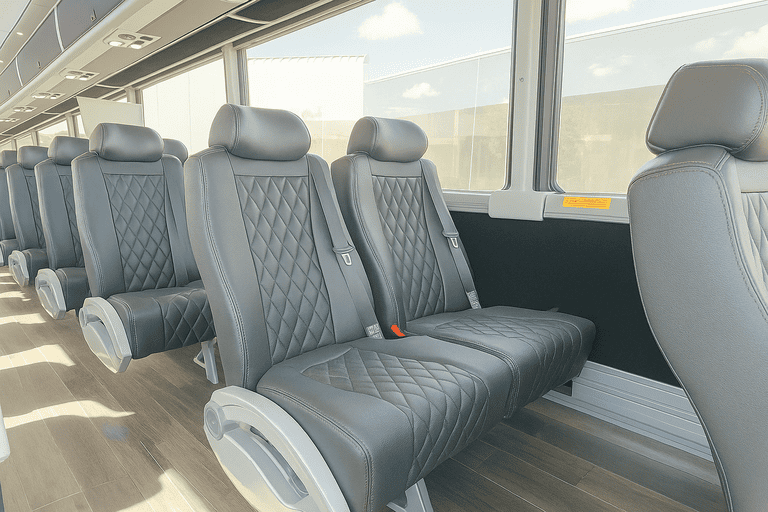 interior of Brownsville Shuttle Bus Rentals charter bus